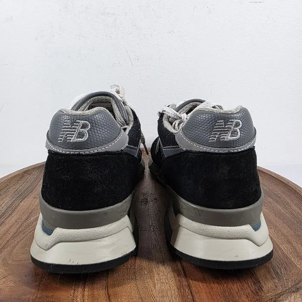 New Balance 998 Made In USA Mens Black Silver Size 12 Athletic Shoes U998BL